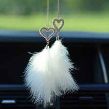 Car Pendant Crystal Heart with Feathers Rear Mirror Hanger Decoration Ornaments - £11.03 GBP