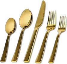 Stainless Steel Flatware Set For 8 Cutlery Silverware Kitchen Service Gold 40 Pc - £36.73 GBP