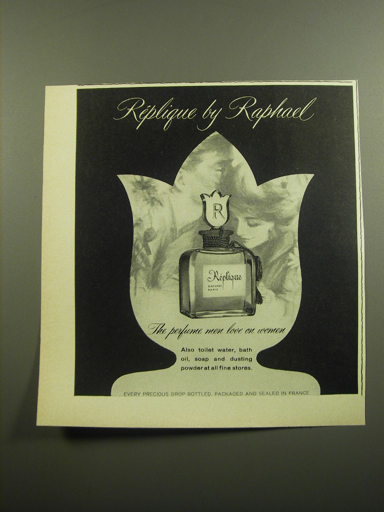 Primary image for 1960 Raphael Replique Perfume Ad - The perfume men love on women