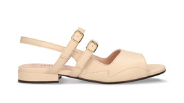 Vegane flache Sandalen Damen Slingback Peeptoes Beige Apple Skin mit Schnallen - £98.29 GBP