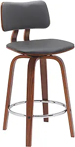 Benjara Pino 26 Inch Swivel Counter Stool Chair, Faux Leather, Walnut, G... - $276.99