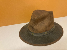 Dorfman Pacific Co Distressed Brown Cotton Leather Look Lightweight Fedo... - $516.20 MXN