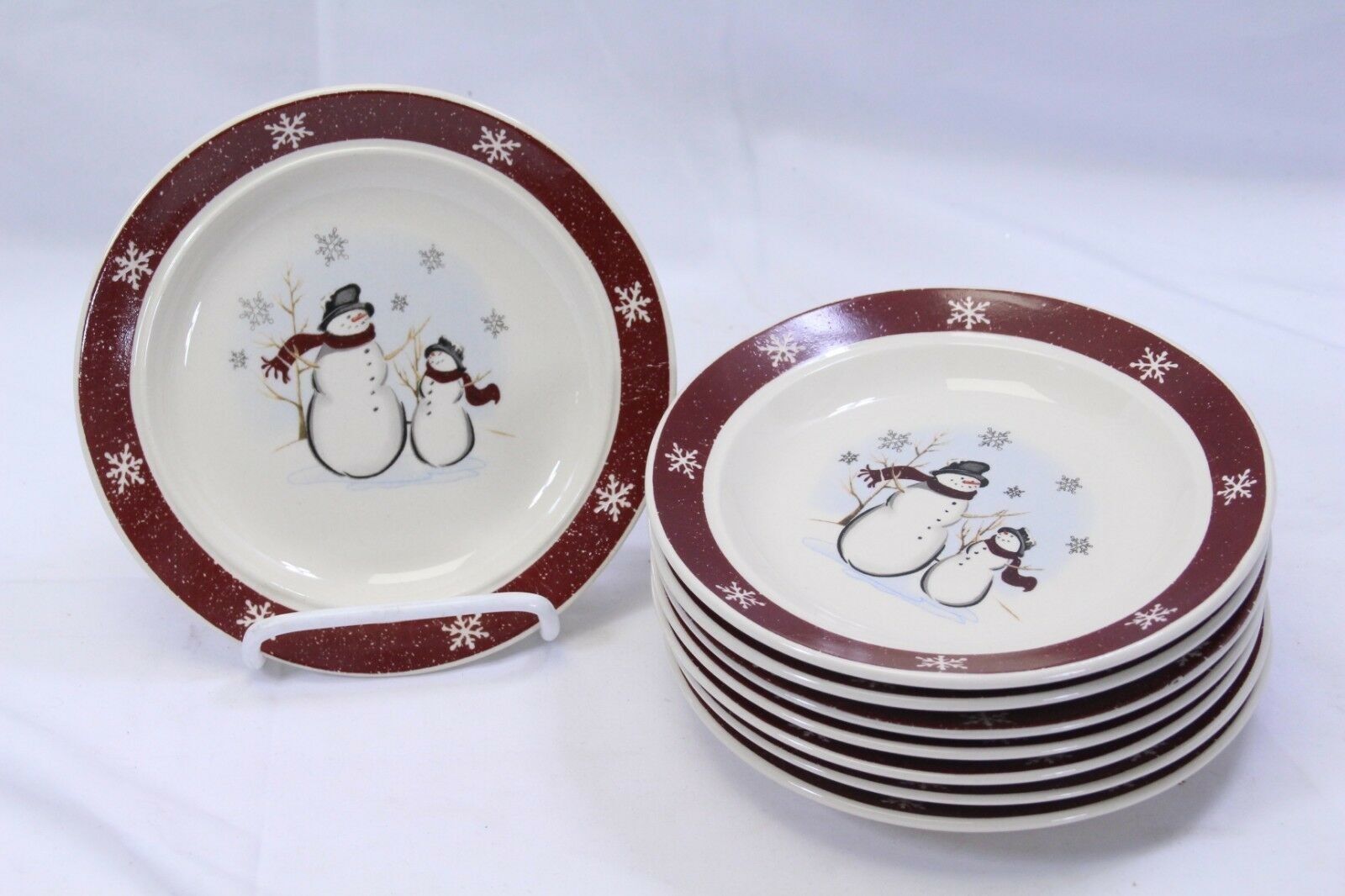 Royal Seasons Christmas Snowmen Bread Salad Plates 6 1/2&quot;  Lot of 8  Xmas - $18.61