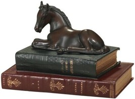 Sculpture EQUESTRIAN Lodge Young Foal on 2 Books Resin Hand-Cast Hand-Painted - £171.50 GBP