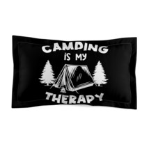 Microfiber Pillow Sham - Camping Is My Therapy - Black and White Tent Design - S - £26.34 GBP+