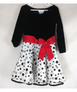 Ashley Ann Black Velvet Dress With Glitter Lace Polka Dot Skirt &amp; Red Bo... - $20.33 CAD