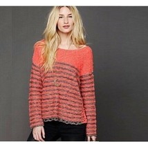 Free People Coral &amp; Gray Striped Scoop Neck Sweater Womens Small - $25.74