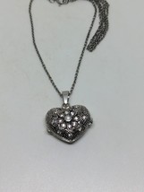 Sterling Silver 925 Heart CZ Locket Pendant Chain Necklace 18&quot; - £19.69 GBP