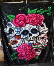 Skull Skulls Rose Roses Day Of The Dead Throw Blanket Sherpa Back 50 X 60 - $42.24