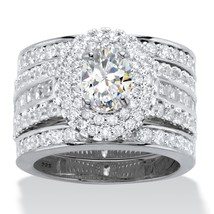 PalmBeach Jewelry Platinum-Plated Sterling Silver Oval CZ Halo Wedding Ring - £94.85 GBP