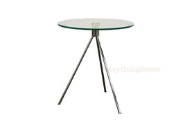 Round Side End Table Glass Top Chromed Steel Tripod Base New Modern Desi... - £70.33 GBP