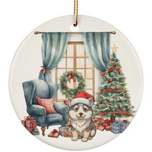 Cute Siberian Husky Puppy Dog Santa Hat Christmas Ornament Ceramic Gift Decor - £11.83 GBP