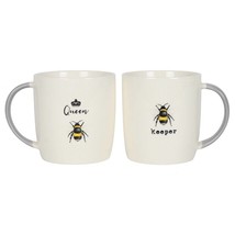 His and Hers Mugs, Queen Bee and Bee Keeper Mug Set, Bee Design Mugs Gift Set, B - £9.64 GBP
