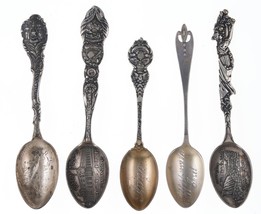 5 c1900 Sterling Souvenir spoons - $161.12