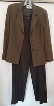 KASPER 2PC Pant Suit Brown Multicolor Lined Long Pants Rayon/Poly Size 8 VTG - £31.06 GBP