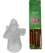 Set St. George Crystal Santa &amp; Tree AND 4 Pack 12” Red Robert Alan Taper... - £14.48 GBP
