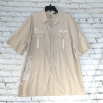 Old Skool Button Down Shirt Men XL Beige Embroidered Short Sleeve Casual... - $19.99