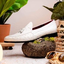 Aubiere Genuine Ostrich Quill Loafers Tassel Shoes White image 9