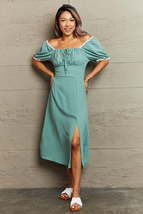 Perfee Swiss Dot Slit Off-Shoulder Dress - $33.00