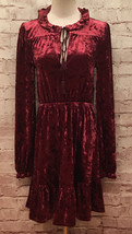 Romeo + Juliet Couture Women&#39;s Velvet Tie Neck Boho Dress Burgundy NEW S... - £34.60 GBP