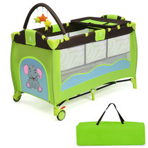 Costway Green Baby Crib Playpen Playard Pack Travel Infant Bassinet Bed ... - $157.63