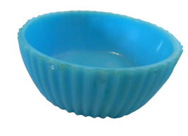 Ribbed Akro Agate Jar Bottom Solid Blue with Chips on Edge Powder Jar Catch All - £10.19 GBP
