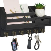 Key Mail Holder for Wall Mail Organizer Wall Mount 6 Hooks and Storage Drawer US - £25.63 GBP