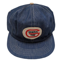 General Tire Chambray Denim K Brand Snapback Trucker Hat Cap Vintage 80s - £27.18 GBP