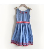 Chum Girls Sz 14 XL Cotton Blue Jean Dress Red Polka Dot Patriotic - $260.54 MXN