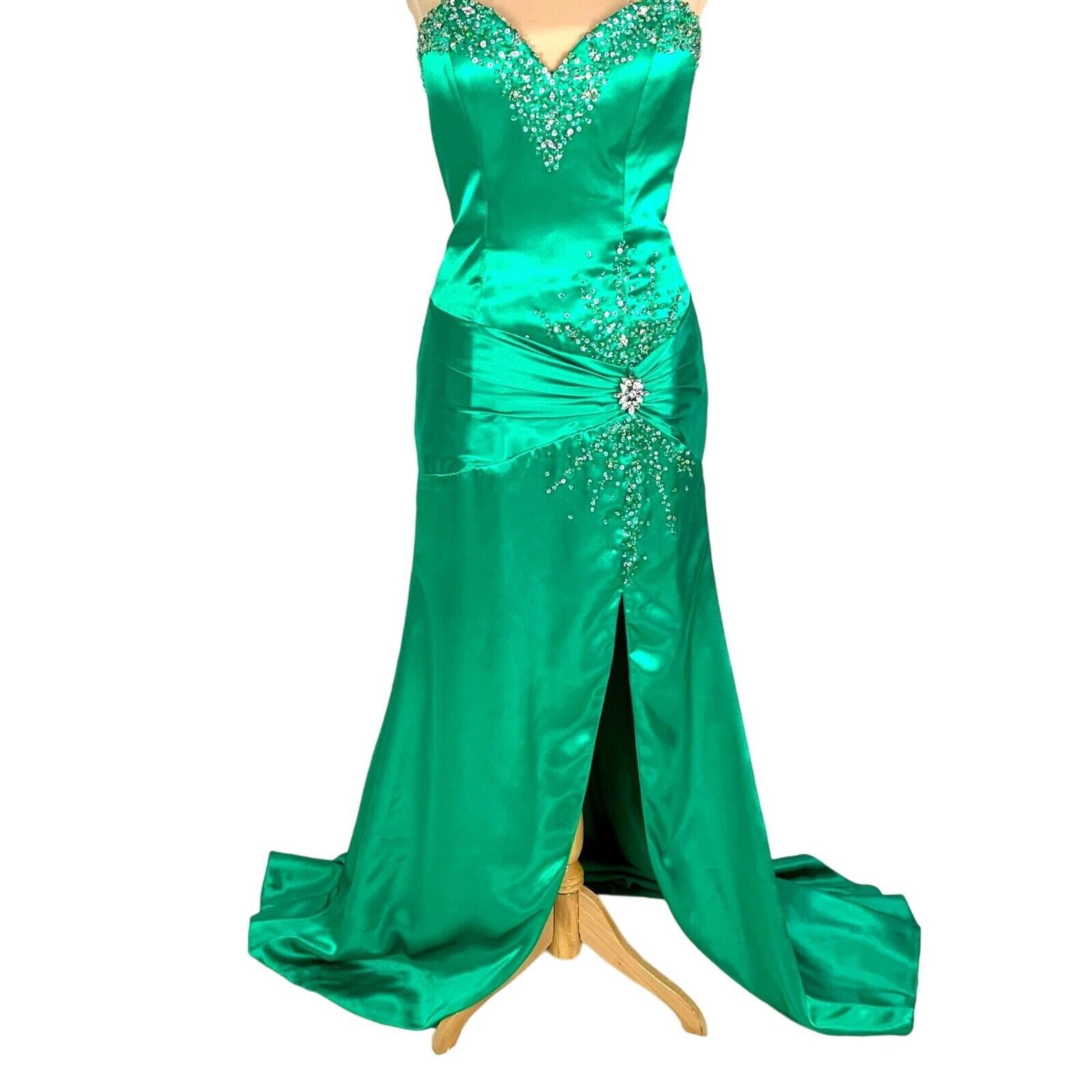 Primary image for Precious Formal Strapless Sweetheart Neck Jeweled Slit Gown Emerald Green Size 8