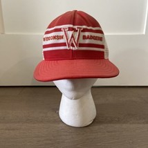 VTG 70s/80s Wisconsin Badgers Red AJD SuperStripe Trucker Hat W/ Pony Tail Strap - £27.87 GBP