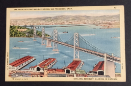 San Francisco Oakland Bay Bridge Berkeley Alameda CA Linen Piltz Postcard c1940s - £6.37 GBP
