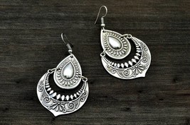 Vintage Gypsy Drop Earrings, Large Ethnic Dangle Earrings, Turkish Ear Hangers - £12.53 GBP