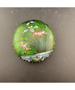 VINTAGE JAPANESE GIN BARI ENAMEL IRIS FLOWER ROUND ENAMEL COVERED BOX 3 ... - $93.49