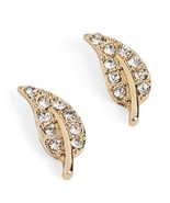 Crystal Jeweled Leaf Stud Earrings - Gold - $14.85