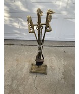 Vintage Duck Cabeza Latón Chimenea Juego 4 Herramientas con Latón Base - $3,051.84 MXN
