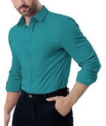 Men&#39;s Slim Fit Button Down Long Sleeve Stretch Collared Teal Dress Shirt L - $381.00 MXN