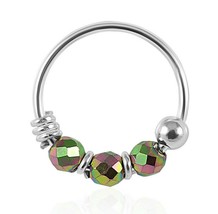 Abalone Shell Nose Ring Faceted Beads 8mm 22g (0.6mm) 925 Sterling Silver Hoop - £14.03 GBP