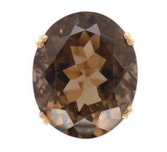 18k Ring with Large Oval Genuine Natural Smoky Quartz Size 6.75 (#J6606) - £673.87 GBP