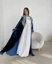 Kaftan Velvet Jacket Turqouise White Moroccan Caftan Islamic Wedding Dubai Abaya - £70.66 GBP