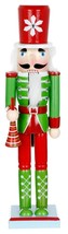 Wooden Christmas Nutcracker,15&quot;,SOLDIER In Red &amp;Green Uniform W/SYMBOLS 78398356 - £27.25 GBP
