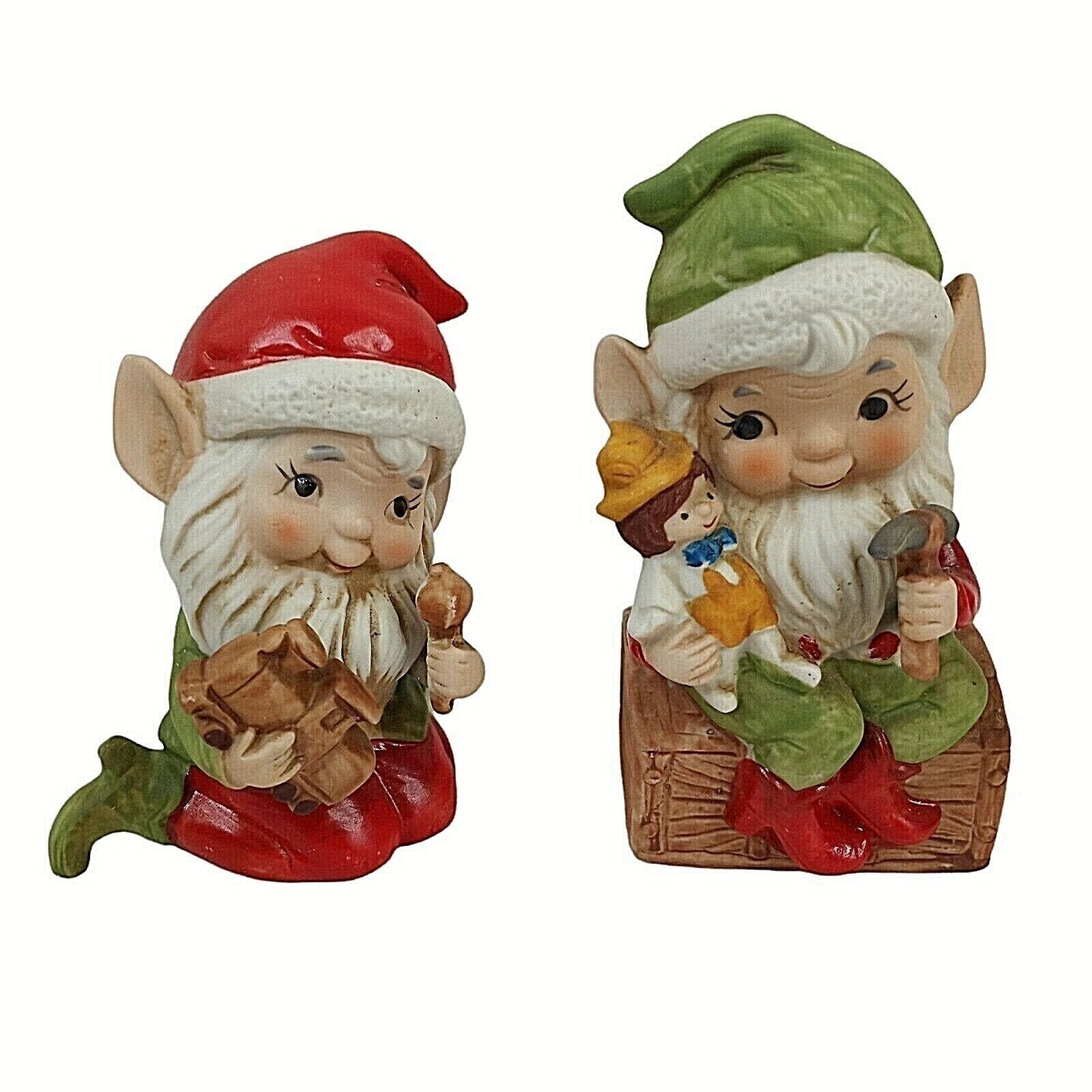 Vintage Homco Christmas Santa Elves 5406 Figurines 4.5" Making Toys Lot of 2 - £12.69 GBP