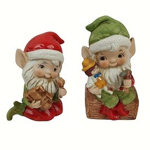 Vintage Homco Christmas Santa Elves 5406 Figurines 4.5&quot; Making Toys Lot of 2 - £12.73 GBP