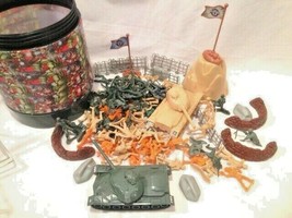 Vintage Collection of Toy Soldiers and Tanks in a Canister - $22.10