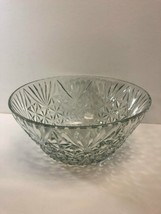 Vintage Clear Patterned Glass Serving Bowl, Triangle Starburst Floral 12&quot;x6&quot; EUC - £20.23 GBP