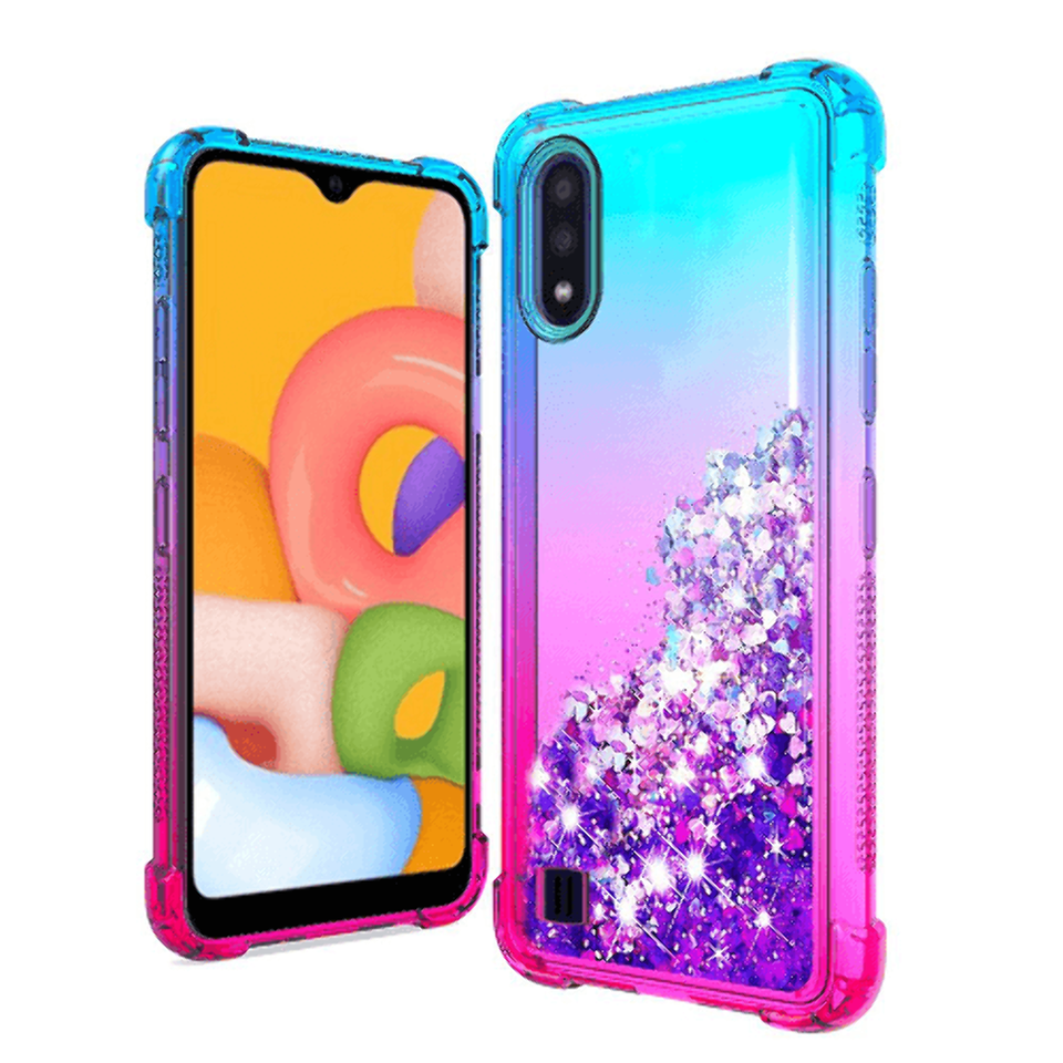 Liquid Quicksand Two-Tone Shockproof TPU Case for Samsung A01 BLUE/HOT PINK - $7.66