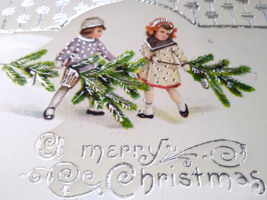 Christmas Postcard Children X-mas Tress Gel 1915 Barton &amp; Spooner Series 7506 - £8.64 GBP