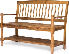 Cody Outdoor Acacia Wood Bench With Shelf, Teak Finish By Christopher Knight - £186.80 GBP