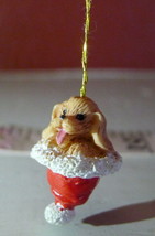 Brown Puppy Dog in Santa Hat miniature Hanging Ornament - $3.91