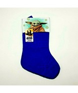 Star Wars The Mandalorian Baby Yoda Christmas Stocking Blue Snowflake Ho... - $13.75